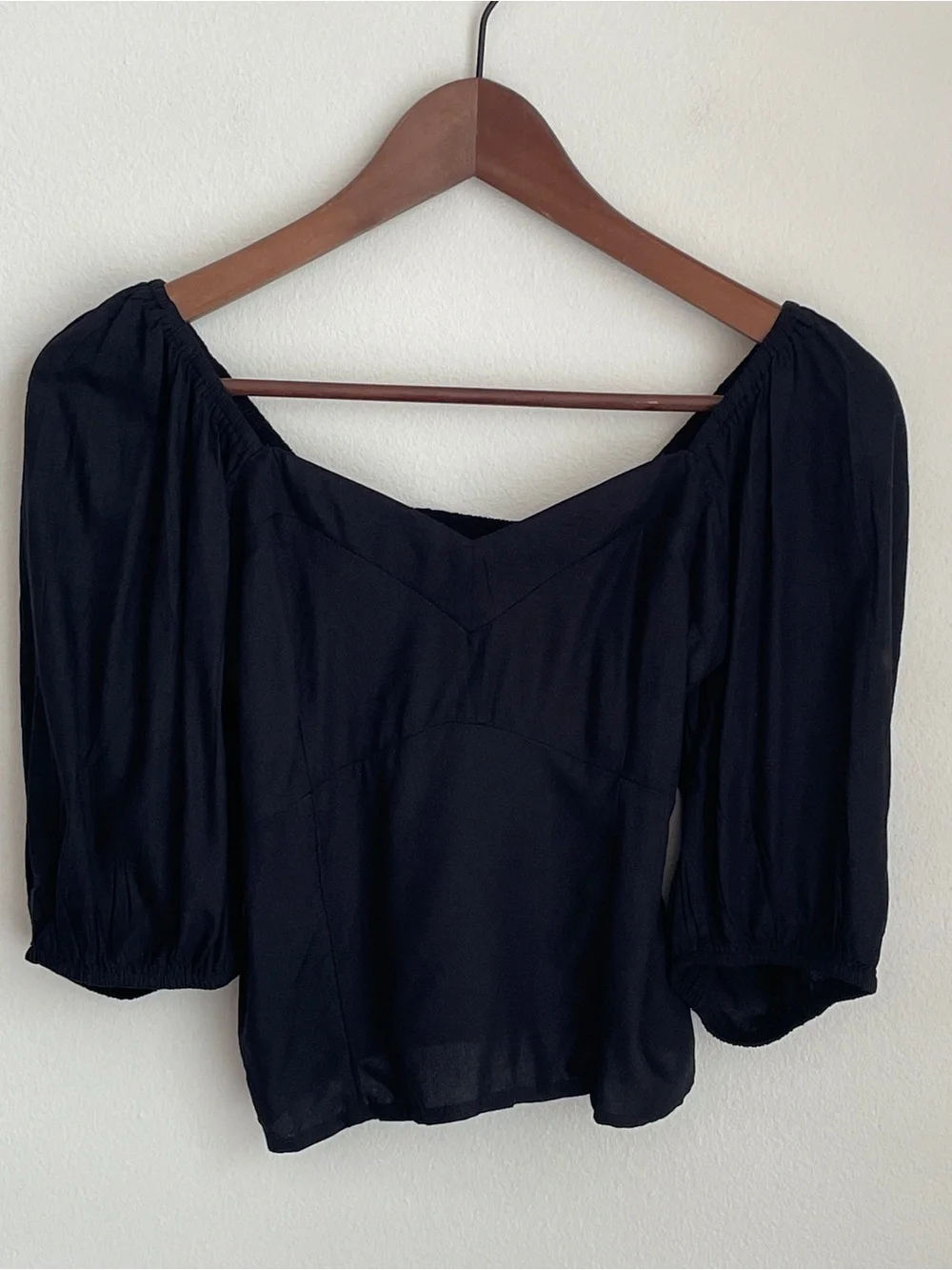 Abercrombie & Fitch Puff Sleeve Top Small Black Cottagecore Milkmaid Prairie